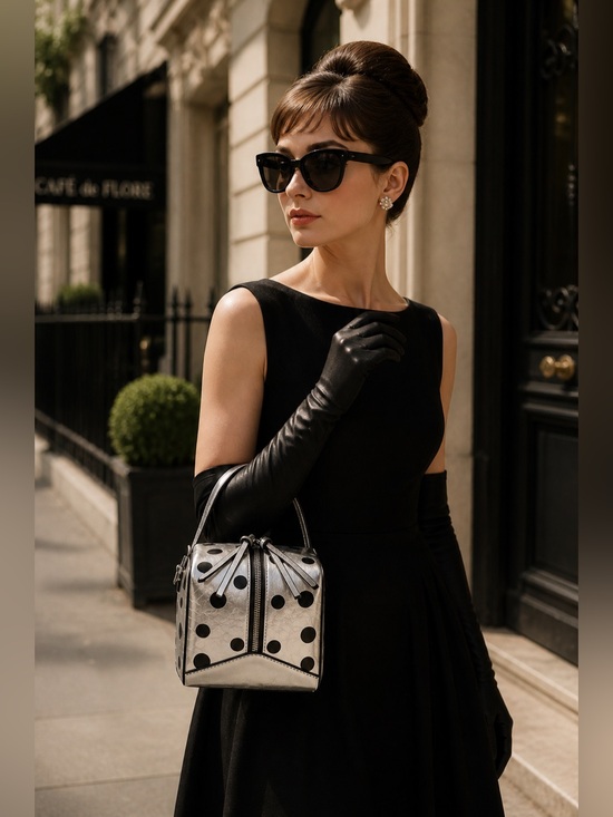 Handbags - Silver Polka Dot Box Bag Retro Mod Top Handle Crossbody Satchel